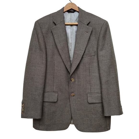 Paul Stuart Men’s 40S Wool Blazer Glen Plaid Brown Check Made in Canada - Picture 1 of 7